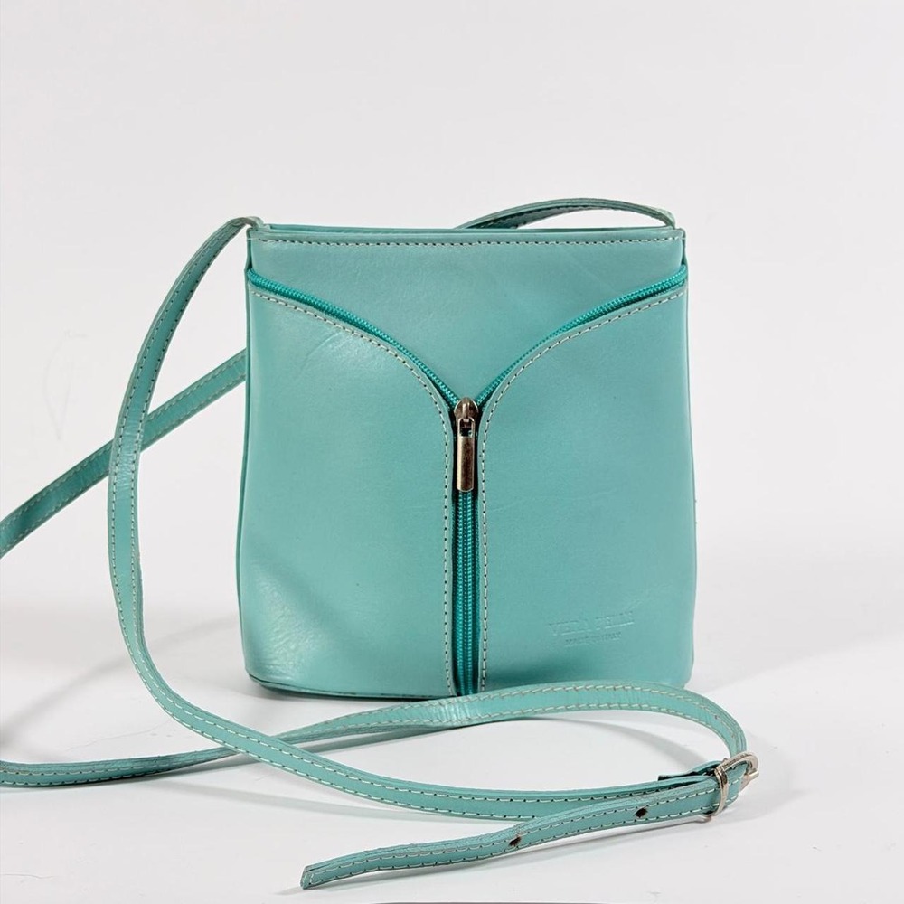 Vera Pelle Made in Italy Turquoise Leather Crossbody Bag